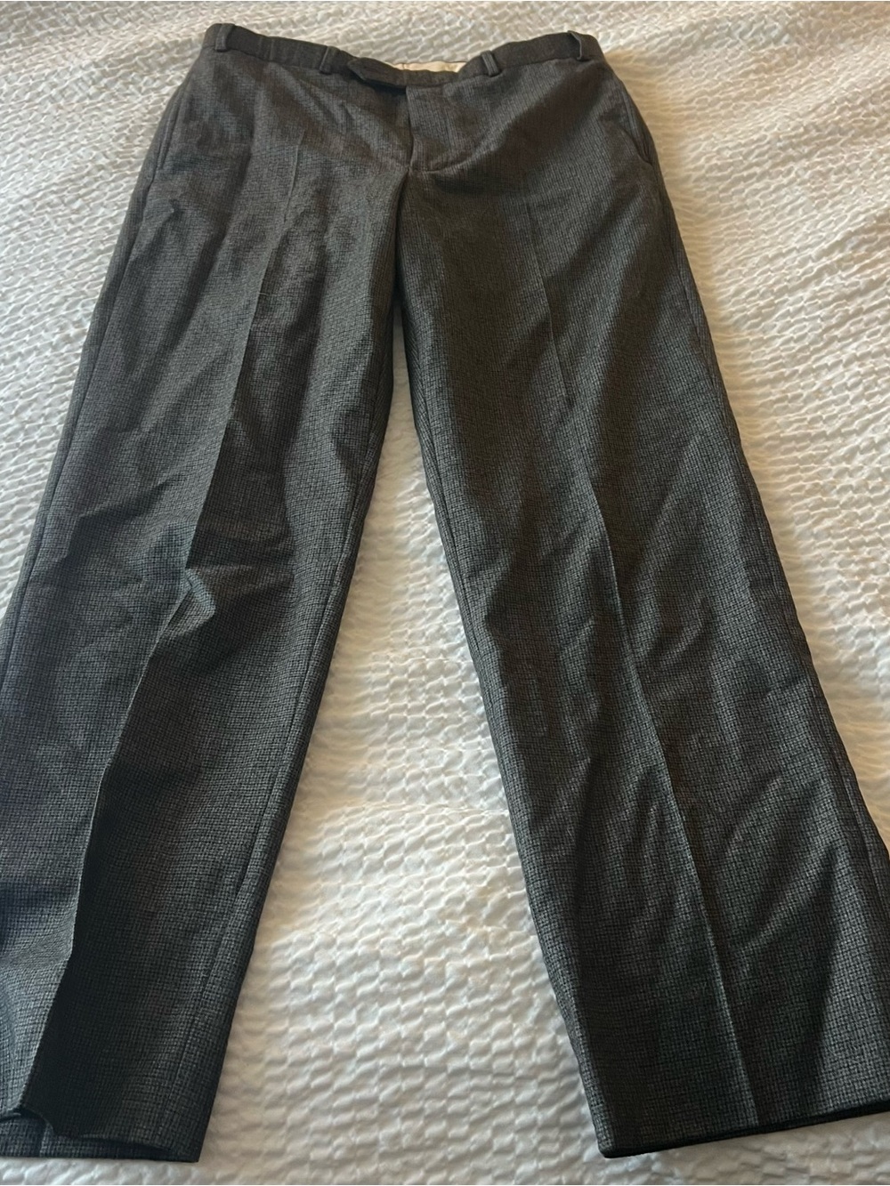 Brooks Brothers 346 Charcoal Gray Checked Men's Wool Dress Pants Size 35 x 32